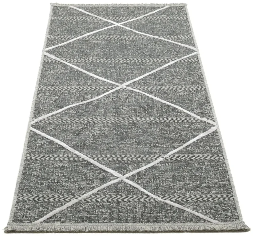 Tenký prírodný geometrický koberec Braderup - antracitový - SANSIBAR STYL