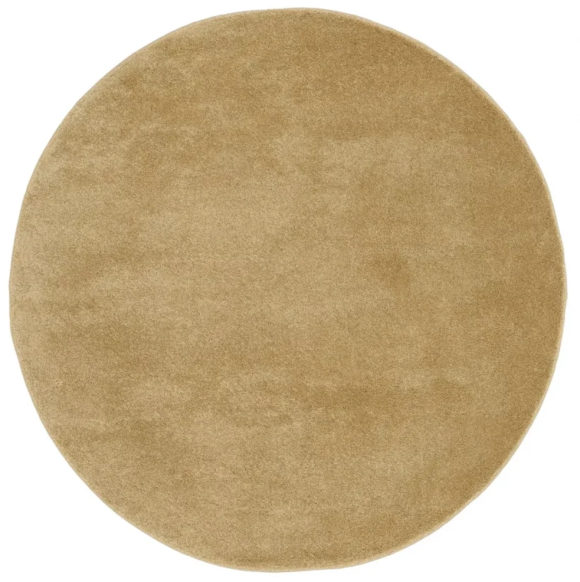 Kruhový jednofarebný zlato žltý koberec s priemerom 200 cm.