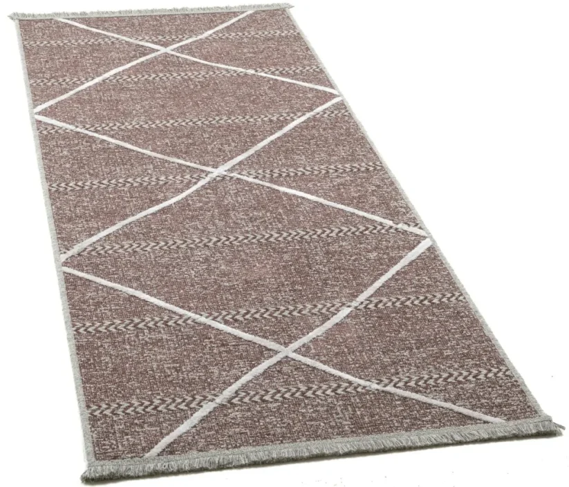 Tenký prírodný geometrický koberec Braderup - naturálne červený - SANSIBAR STYL