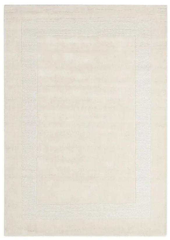 Béžový vlnený koberec s jednoduchou bordúrou - Veľkosť: M - 160 x 230 cm