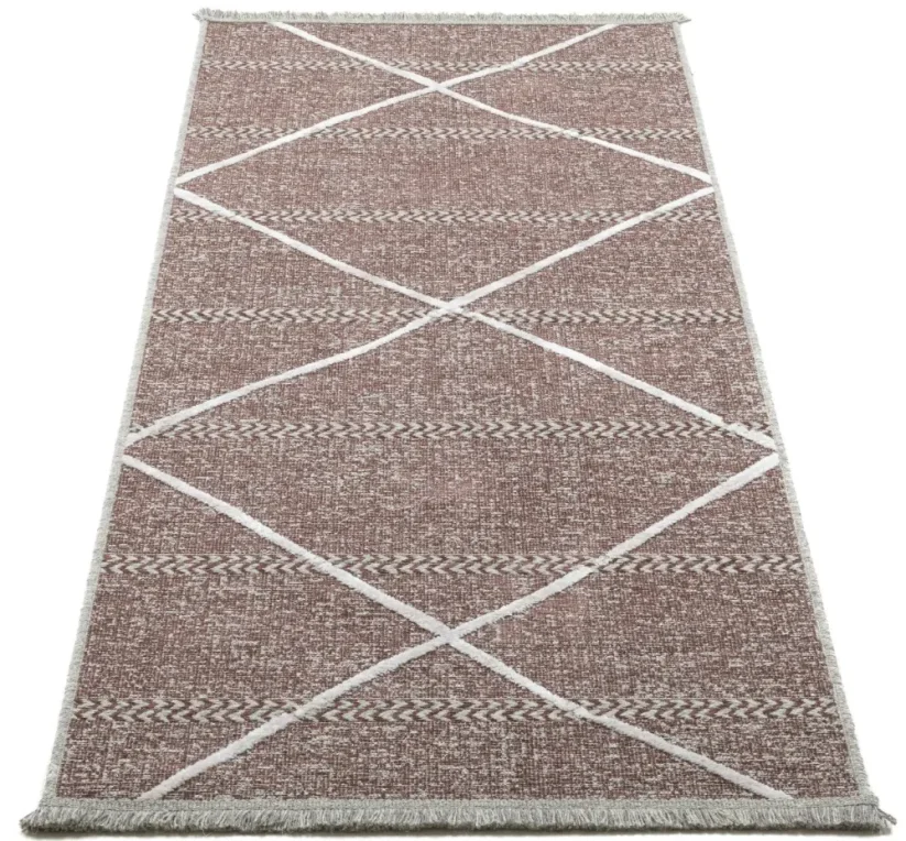 Tenký prírodný geometrický koberec Braderup - naturálne červený - SANSIBAR STYL