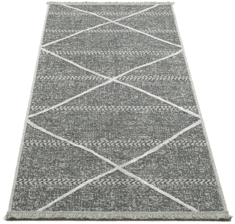 Tenký prírodný geometrický koberec Braderup - antracitový - SANSIBAR STYL