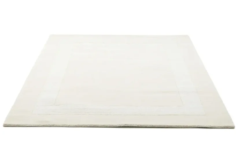 Béžový vlnený koberec s jednoduchou bordúrou - Veľkosť: M - 160 x 230 cm