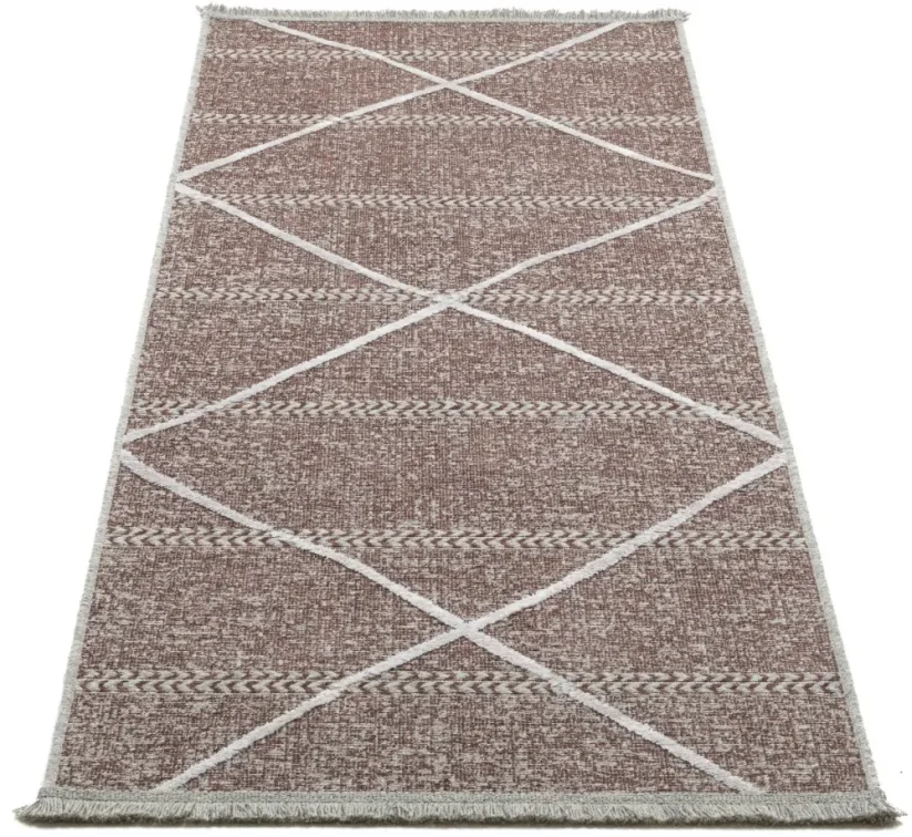 Tenký prírodný geometrický koberec Braderup - naturálne červený - SANSIBAR STYL